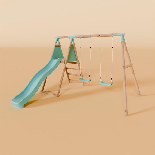 Double wooden swing set with - swing,